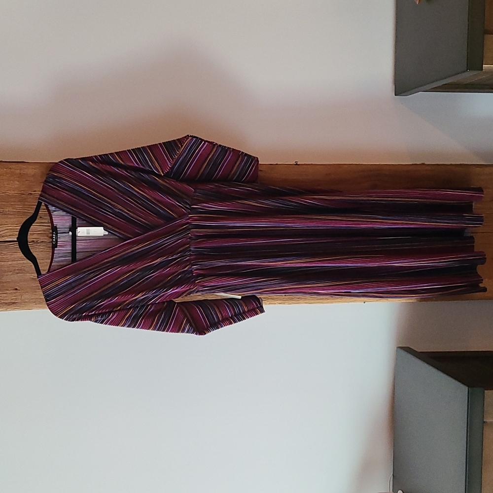 NWT Anthropologie CAARA sz L v-neck dress Stripe Stretchy 70s Accordian Pleats